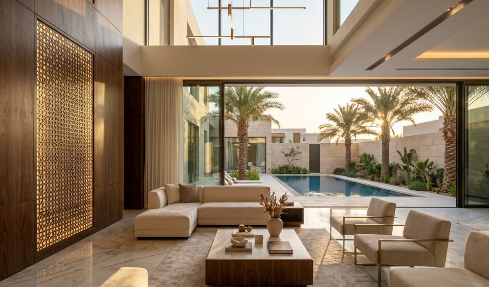 ديكور مدخل يعكس فخامتك: أسس تصميم مداخل الفلل الخليجية