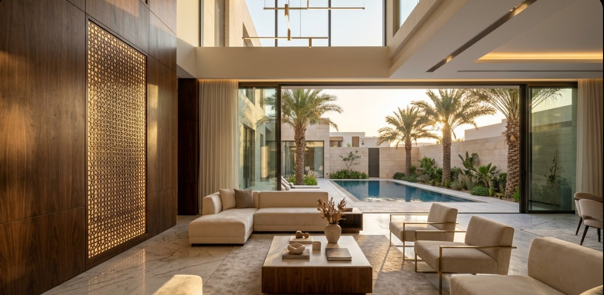 ديكور مدخل يعكس فخامتك: أسس تصميم مداخل الفلل الخليجية